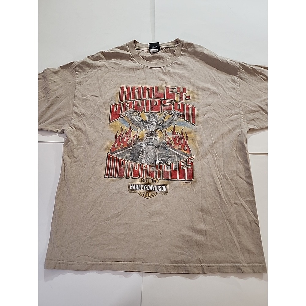 2016 Harley Davidson Waco TX Motorcycle Skeleton Graphic Beige Shirt Size‎ 2XL